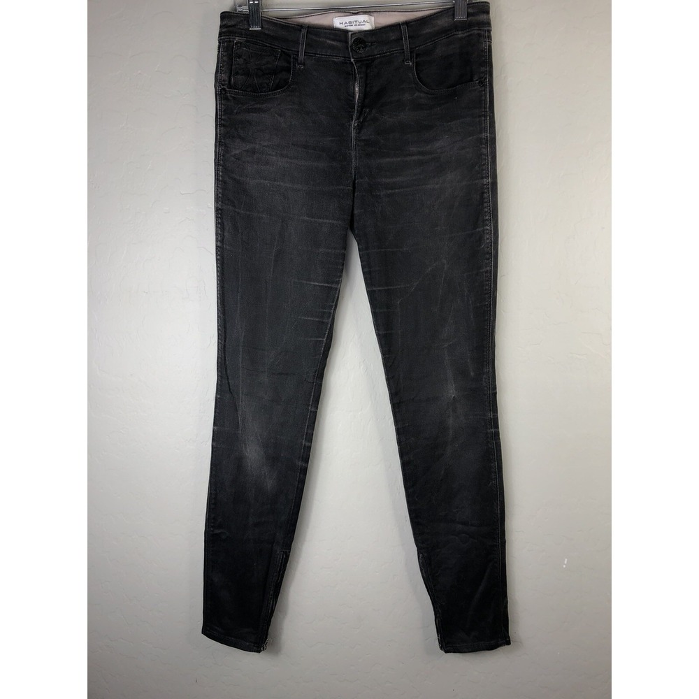 HABITUAL Womens 29 ALMAS Hi-Rise Zip Skinny Stretch Zip Ankle Faded Black